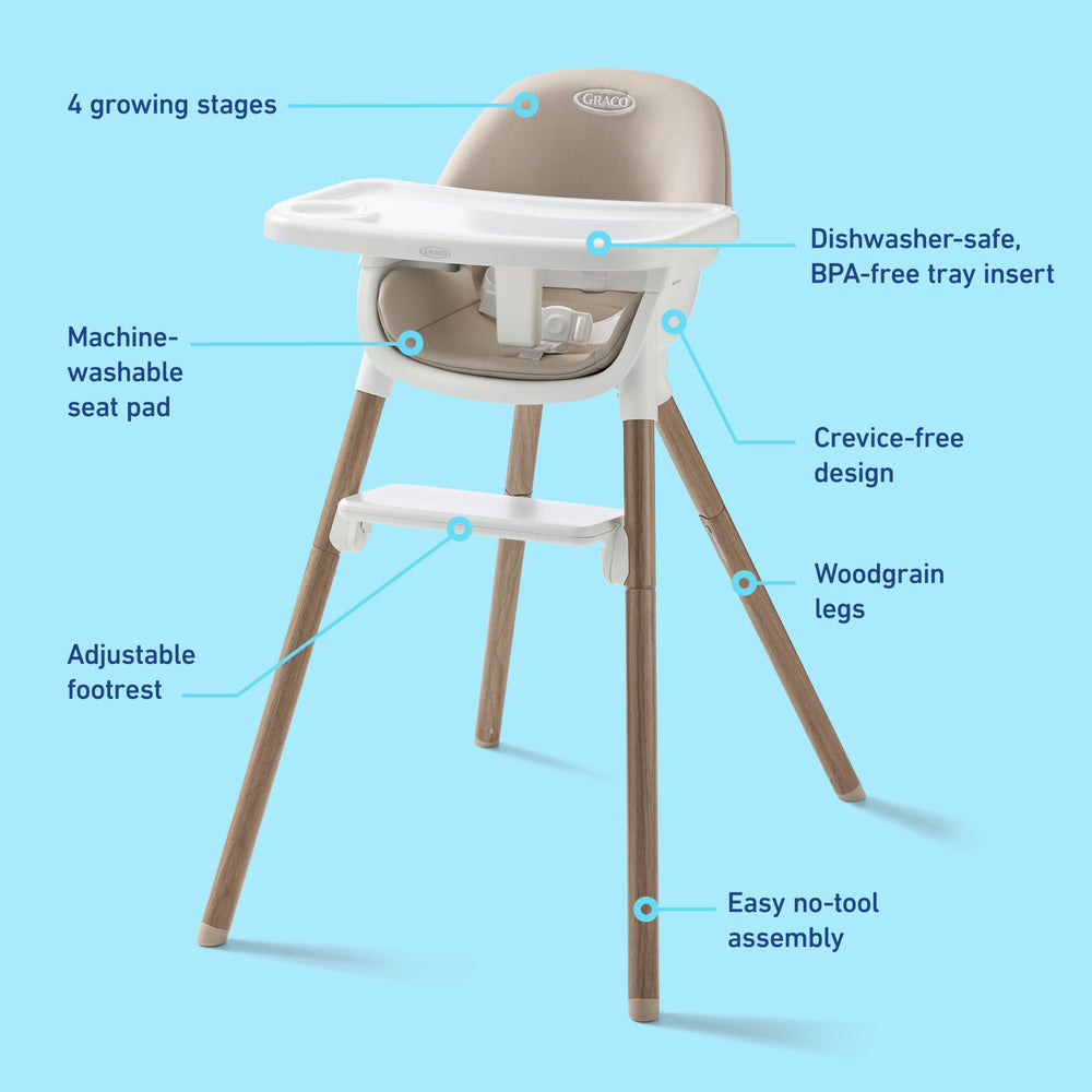 Graco Ready2Dine DLX compact fold for easy storage and transport.