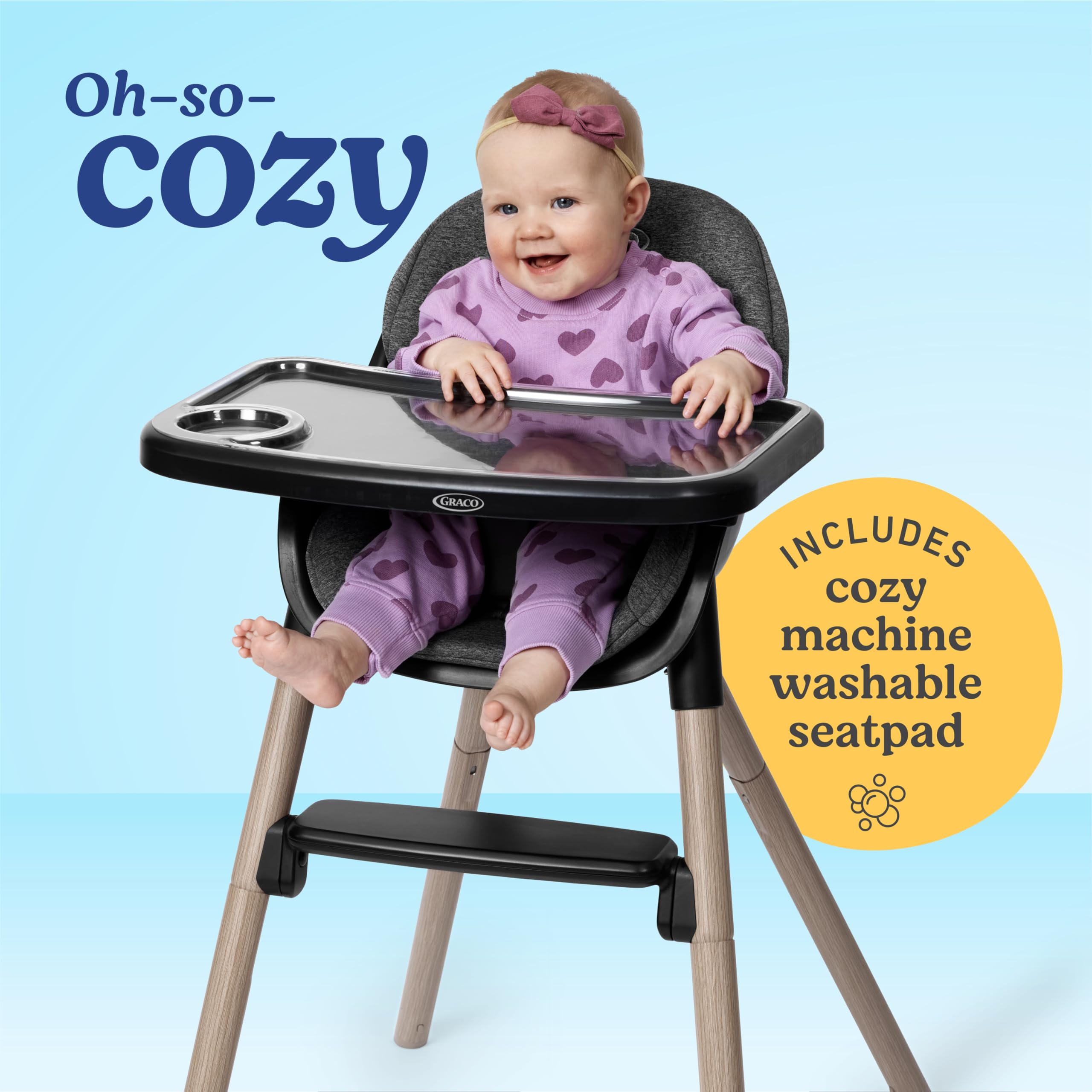 Graco Ready2Dine DLX wipe-clean seat resists messes.