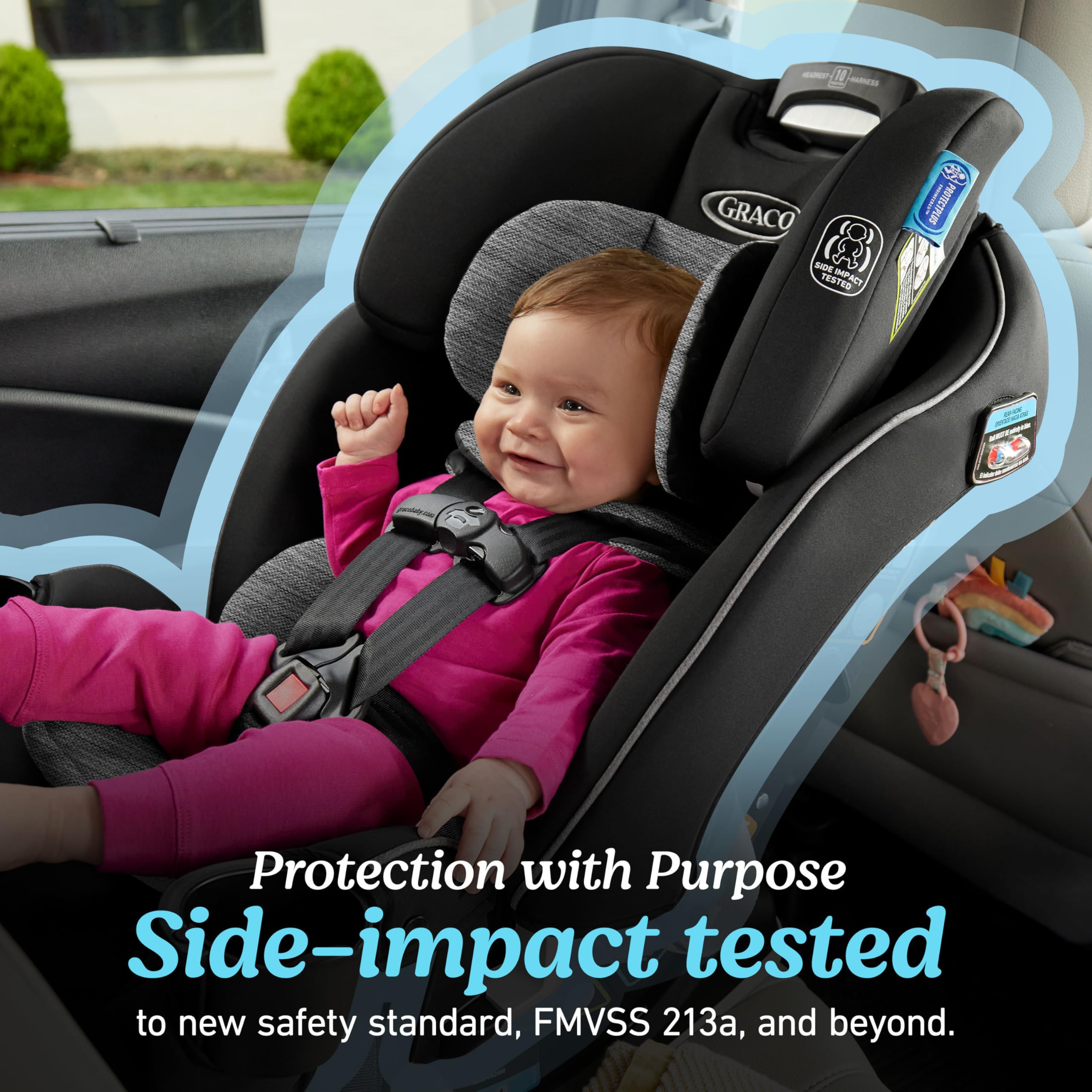 Graco SlimFit Simply Safe Adjust harness and headrest adjust together.