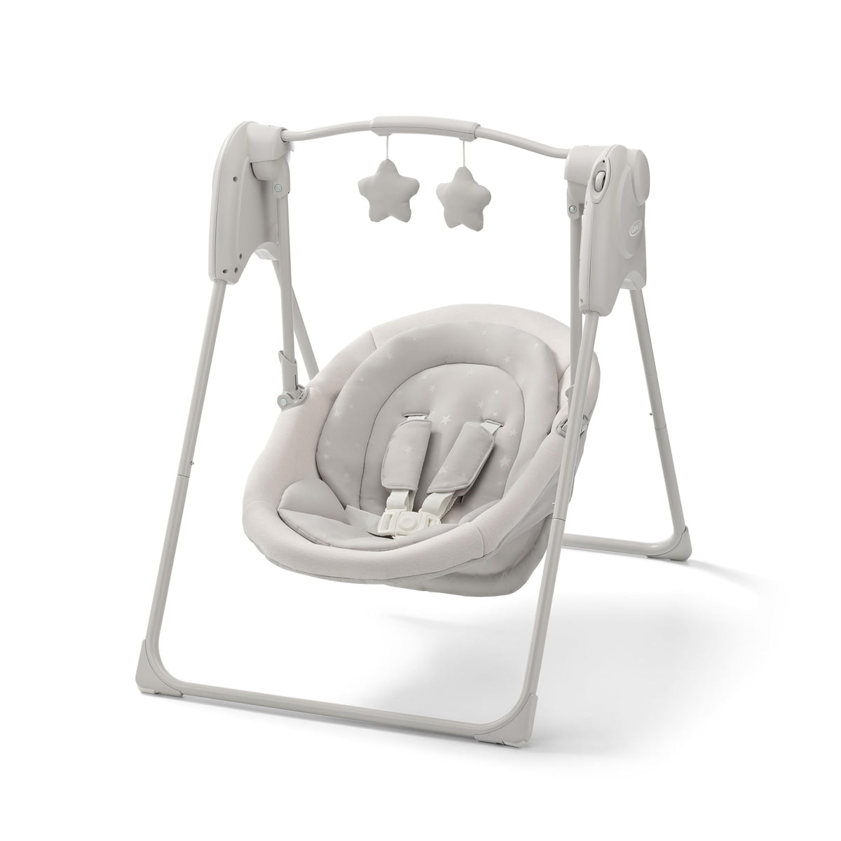 Graco Slim Spaces compact-fold swing for easy storage in small spaces.