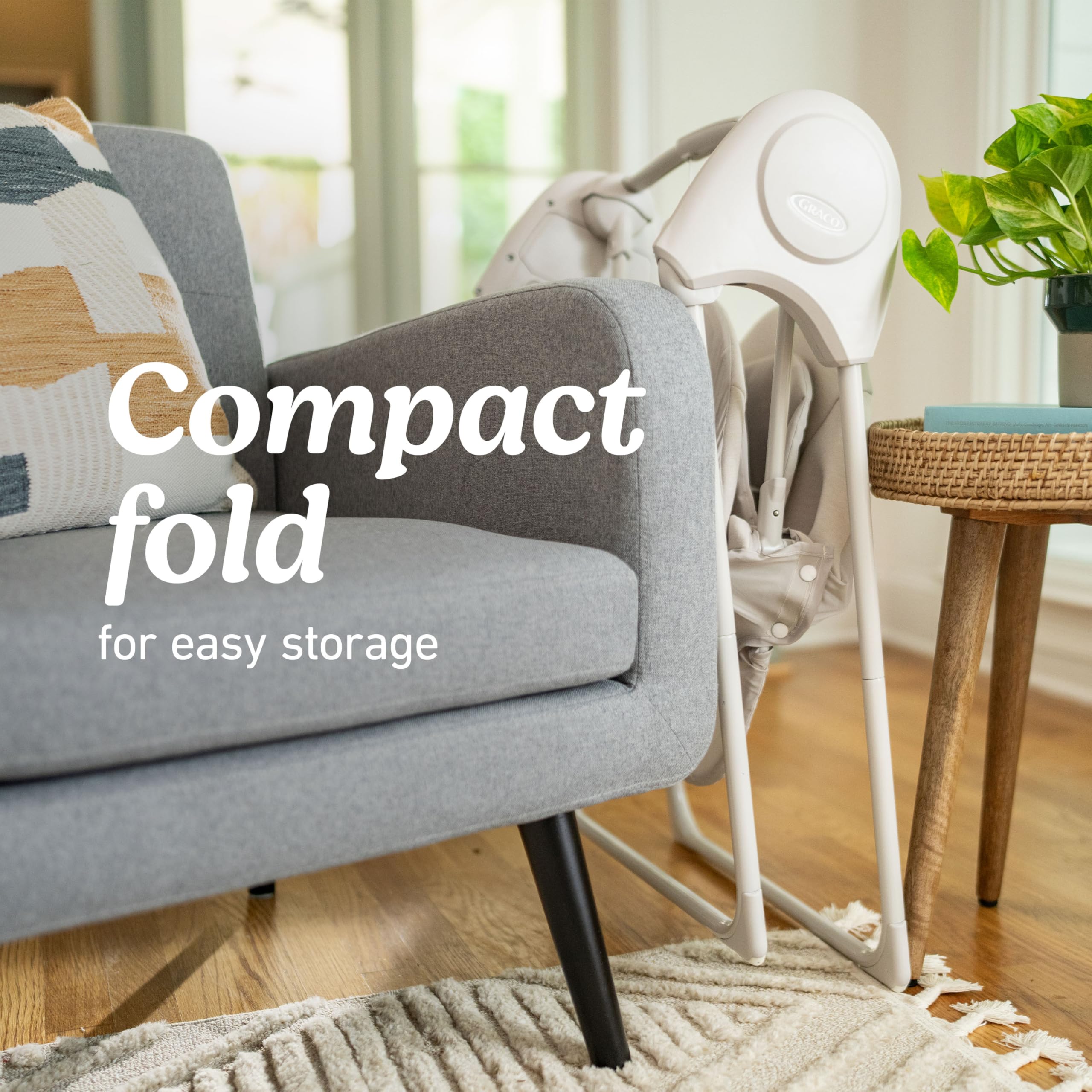 Graco Slim Spaces multiple swing speeds adapt to baby mood.