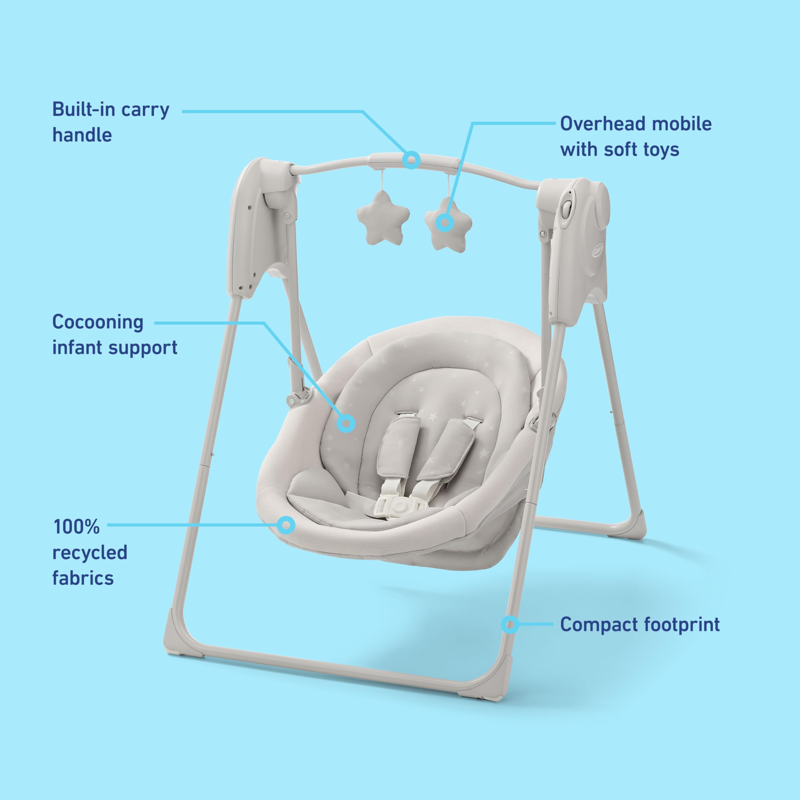 Graco Slim Spaces space-saving frame blends into home decor.