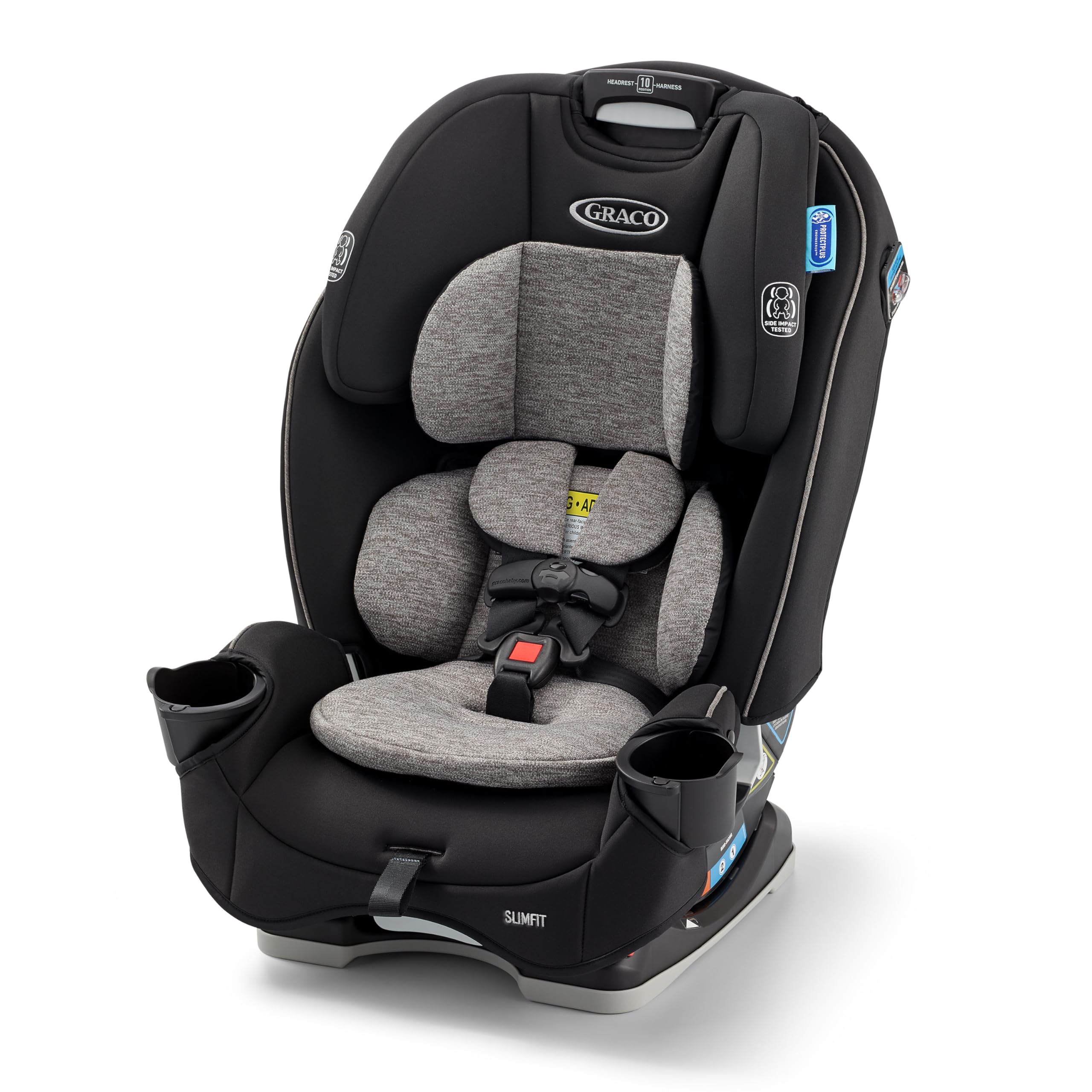 Graco SlimFit 3-in-1 rear-facing harness saves space in the back seat.