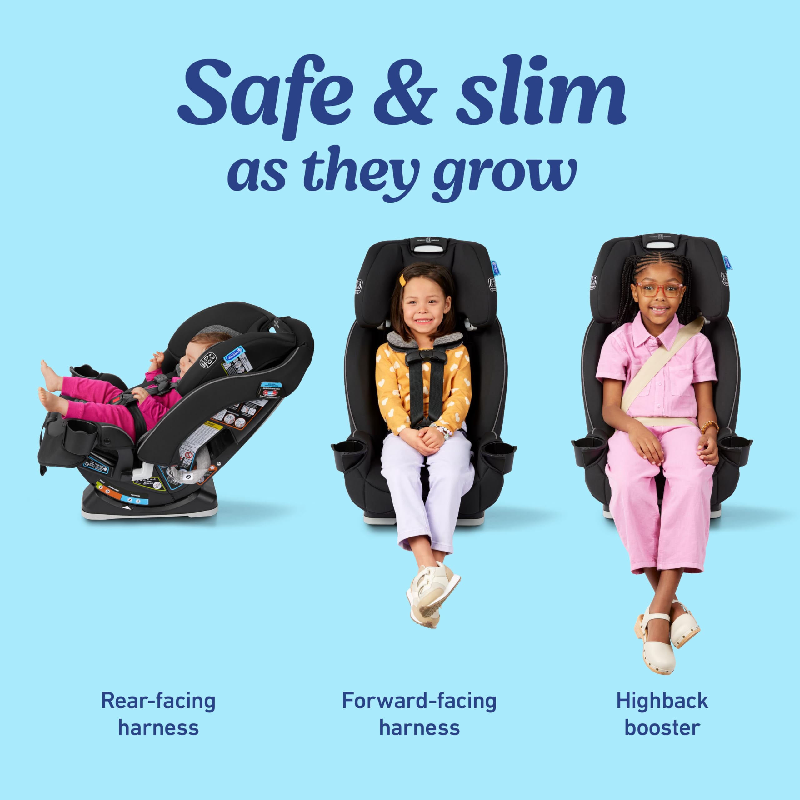 Graco SlimFit 3-in-1 car seat with rotating cup holders tucked away