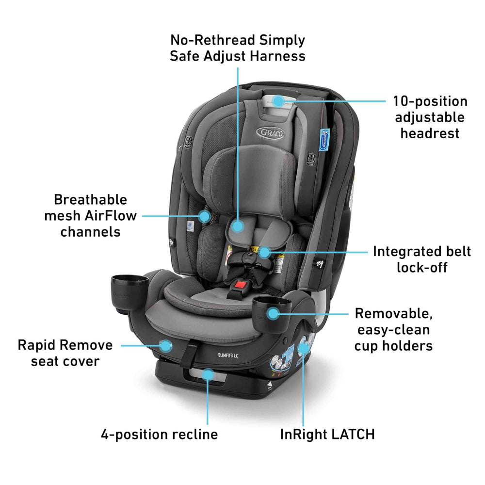 Graco SlimFit3 LX breathable AirFlow channels keep riders cool