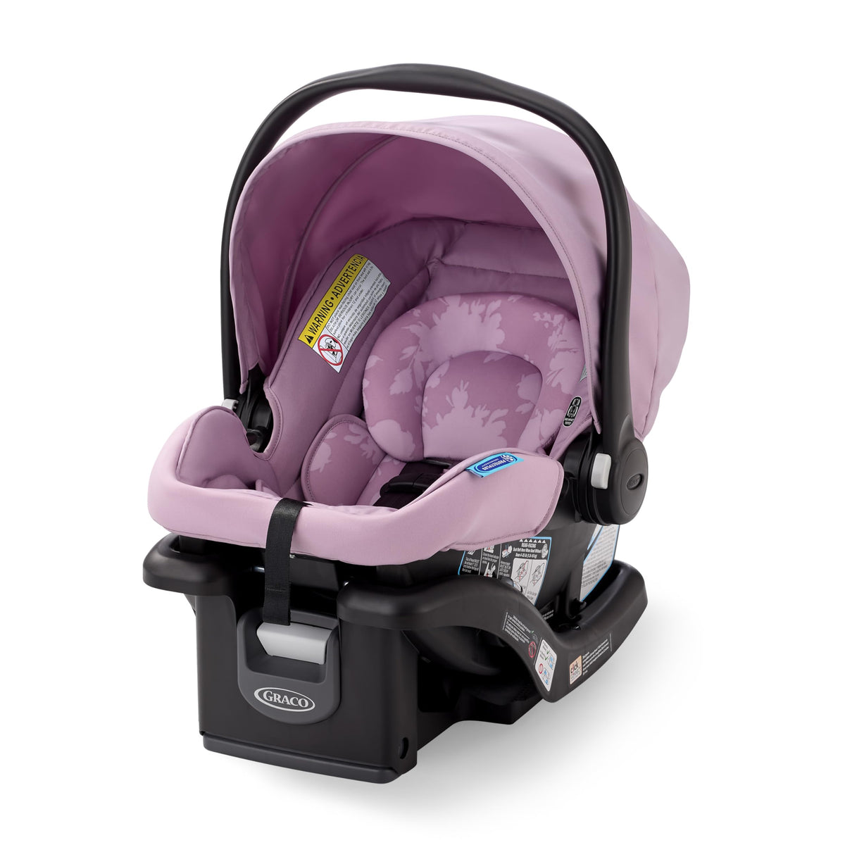 Graco SnugRide Lite LX Lilac Mod front view, lightweight design for easy car-to-stroller transfers.