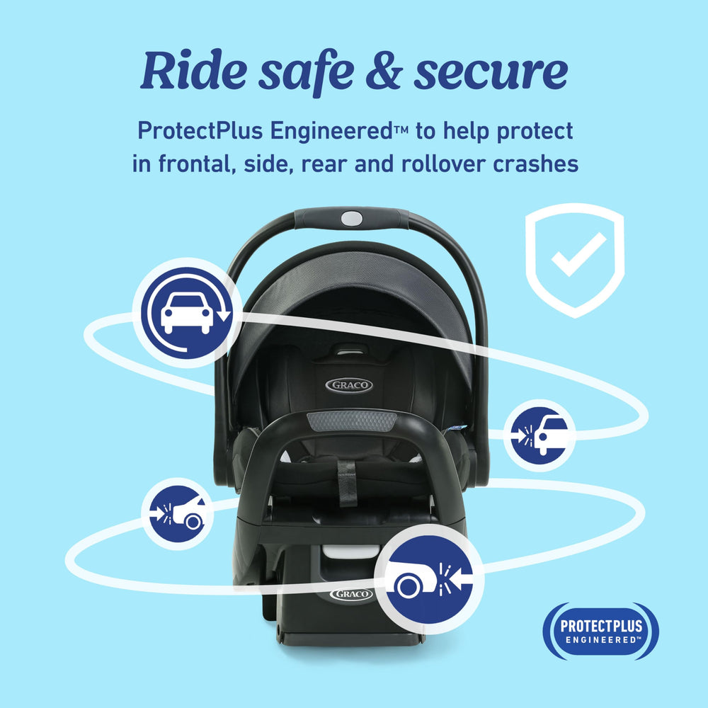 Graco SnugRide SnugFit DLX InRight LATCH provides quick one-second attachment.