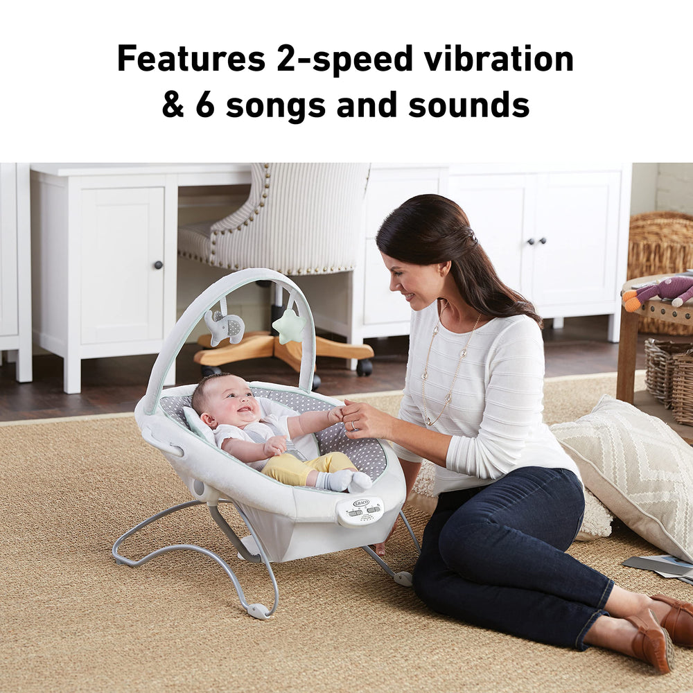 Graco Soothe-n-Sway LX six songs and sounds for gentle entertainment.