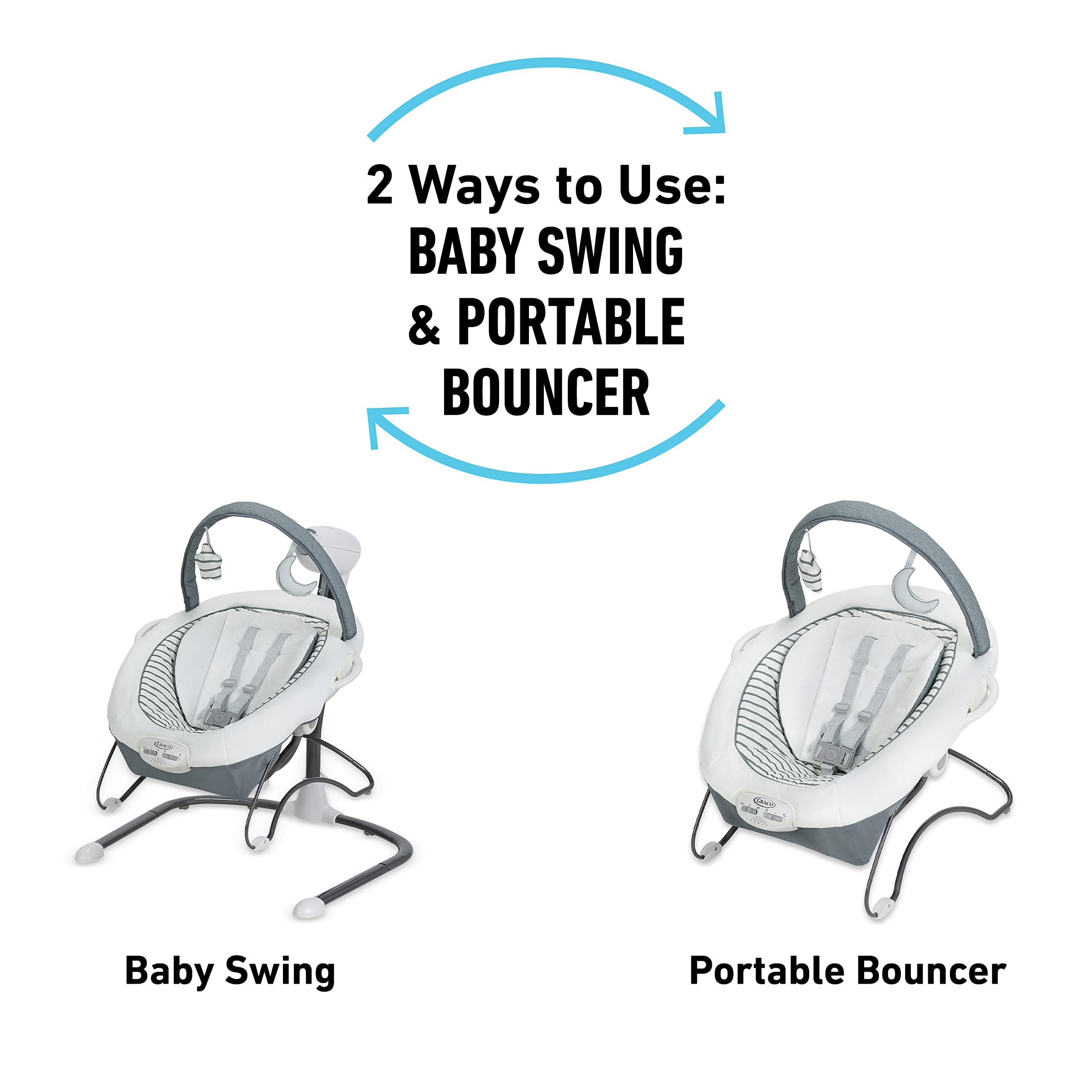 Graco Soothe-n-Sway LX Portable Bouncer beside parent for easy supervision.