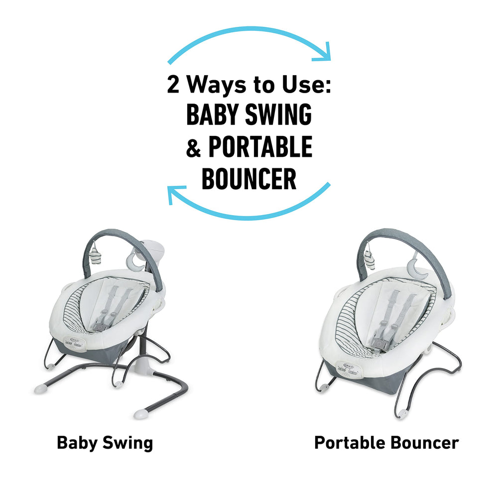Graco Soothe-n-Sway LX Portable Bouncer beside parent for easy supervision.