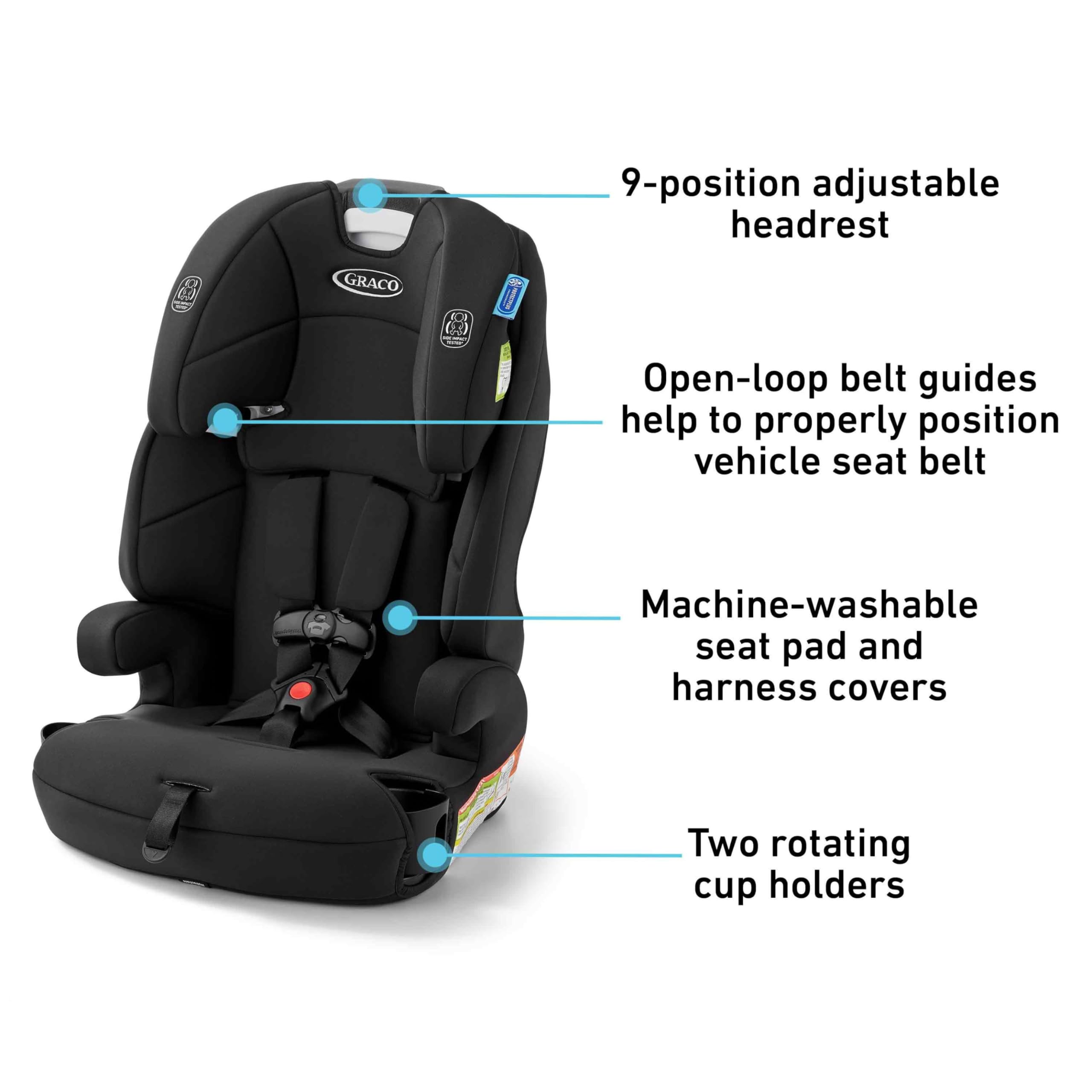 Graco Tranzitions backless booster mode supports lightweight travel.