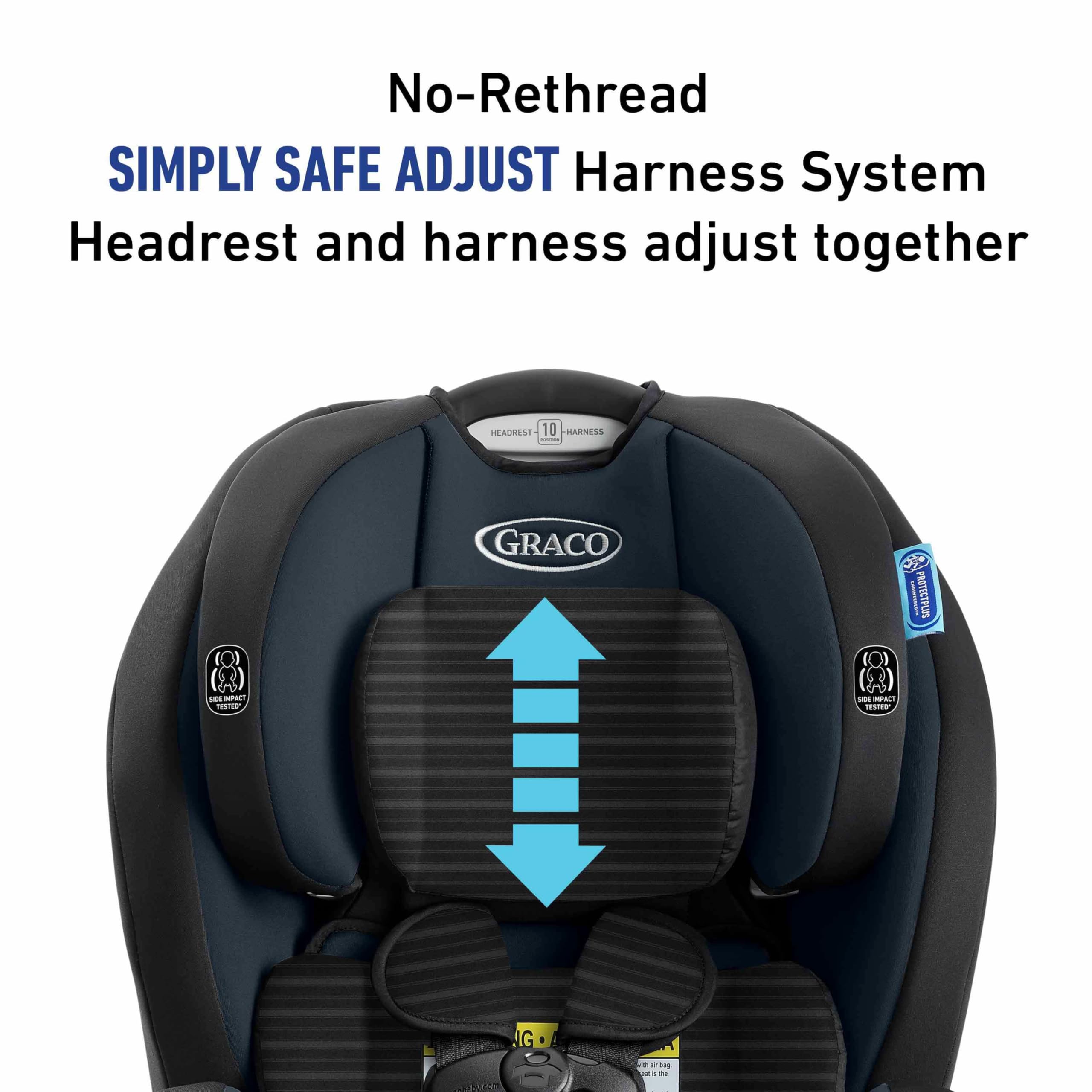 Graco TriRide headrest height adjustment offers a safer fit as children grow.