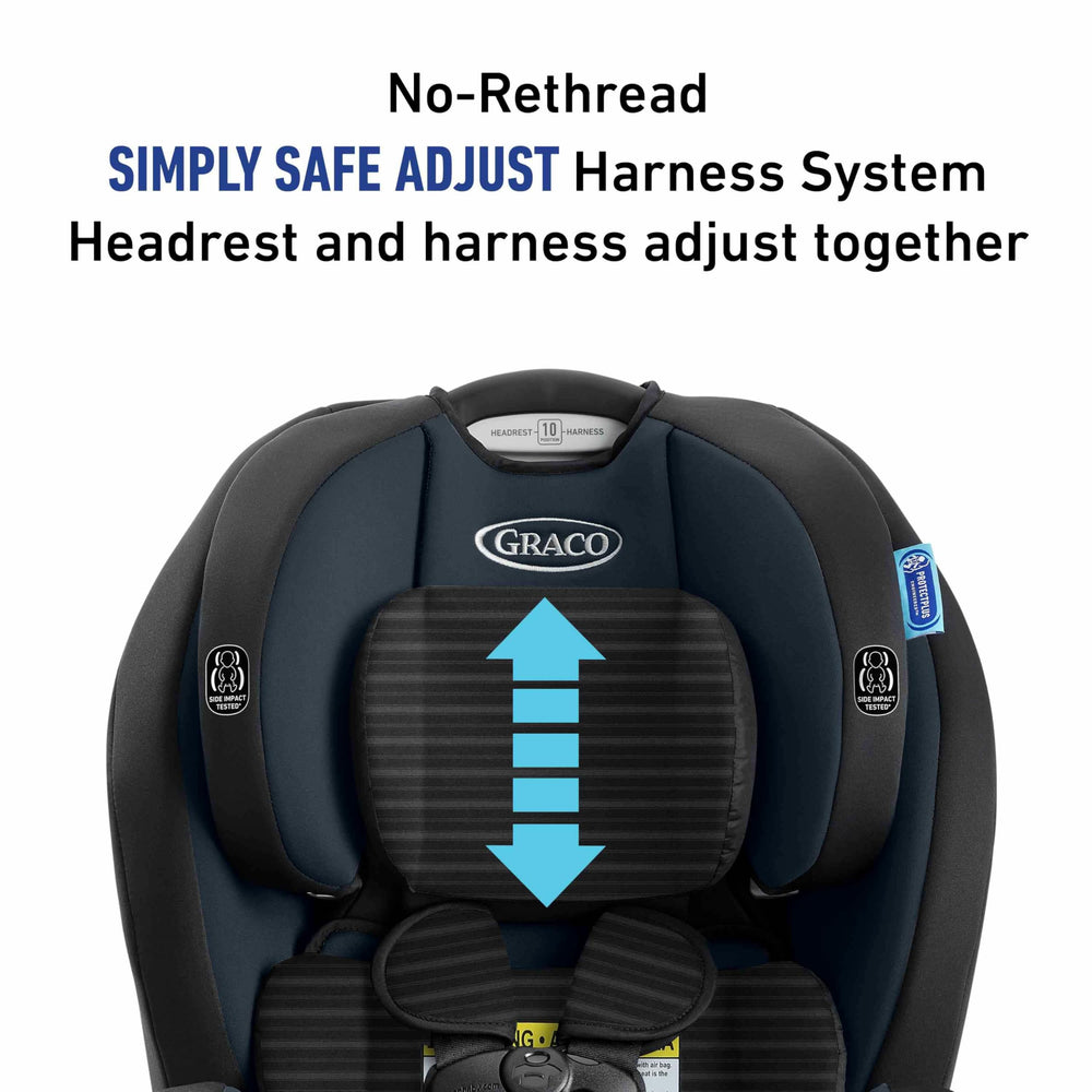 Graco TriRide headrest height adjustment offers a safer fit as children grow.