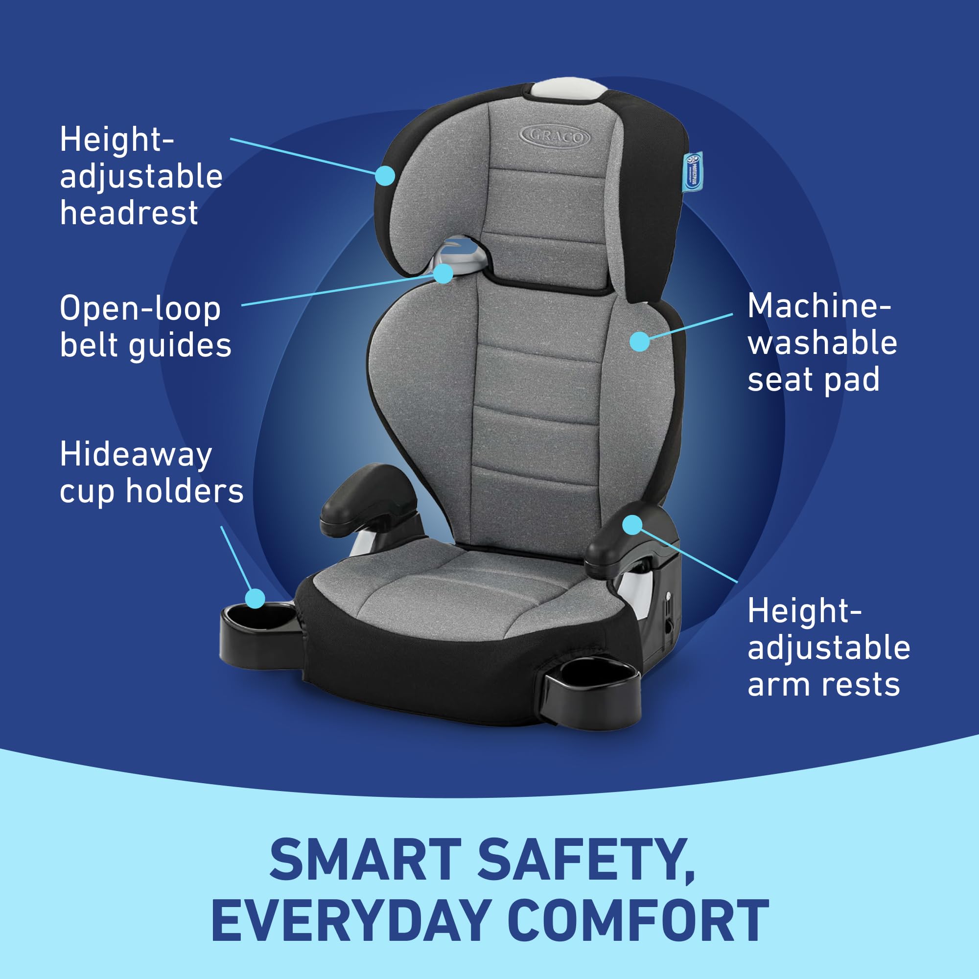 Graco TurboBooster 2.0 Declan adjustable armrests provide added comfort.