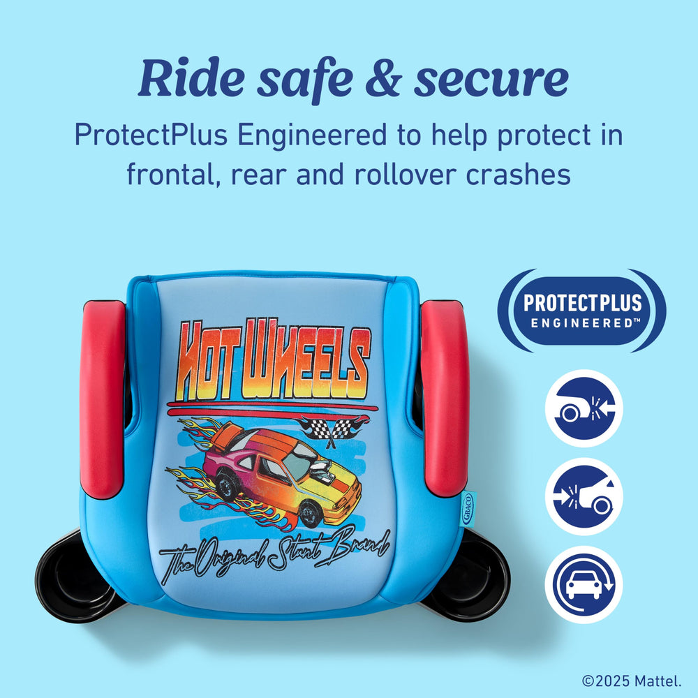 Graco Turbobooster 2.0 Hot Wheels in-car use promotes correct belt positioning