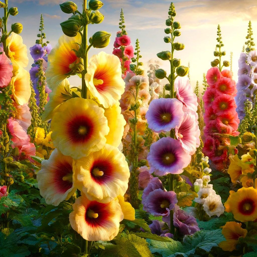 Graffiti GRDN hollyhock mix blooms in vibrant colors for a dramatic border display