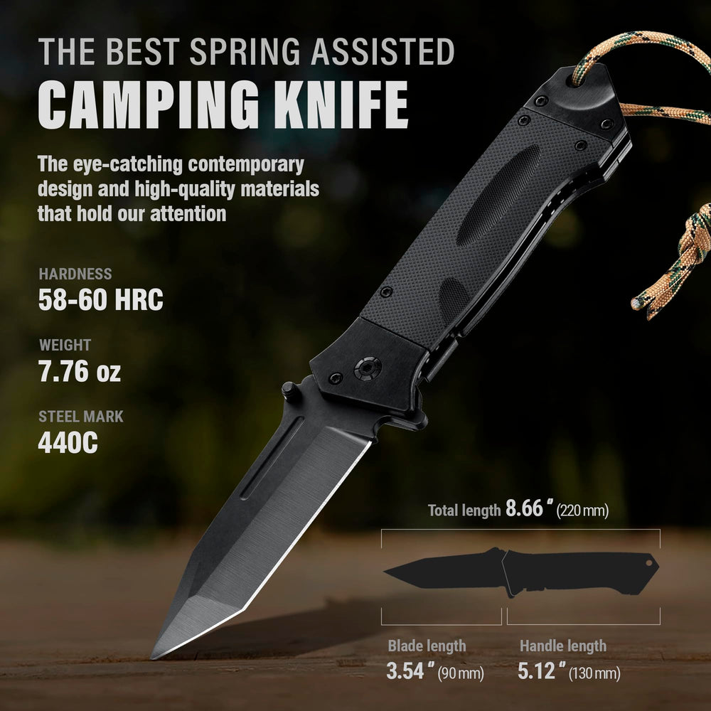 Grand Way folding tactical knife demonstrated with safe liner lock mechanism.