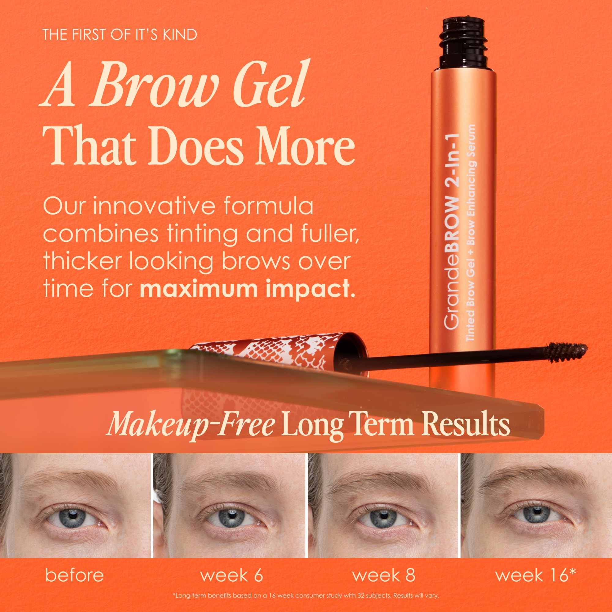 Bottle of GrandeBROW brow serum with nourishing formula and castor oil.