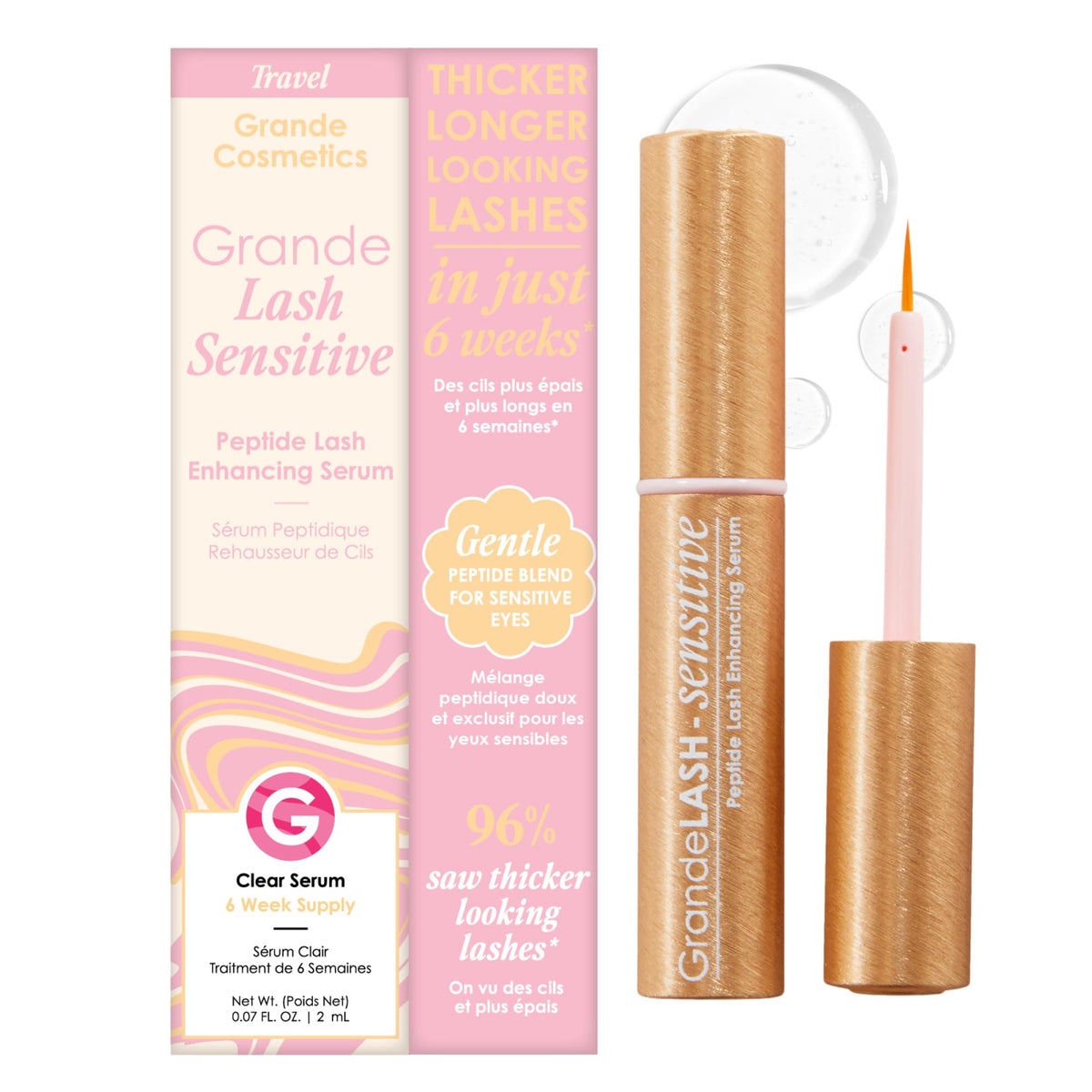 GrandeLASH-Sensitive bottle close-up, gentle care for sensitive eyes and lash health.