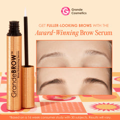 GrandeBROW serum being brushed onto brows for smoother, healthier-looking brow hairs.