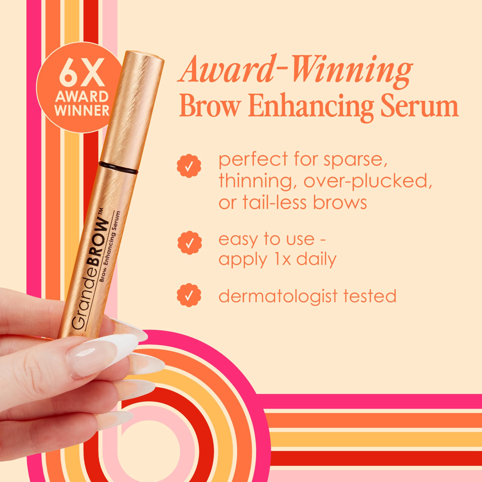 Ingredient blend graphic highlighting vitamins and amino acids behind GrandeBROW serum.