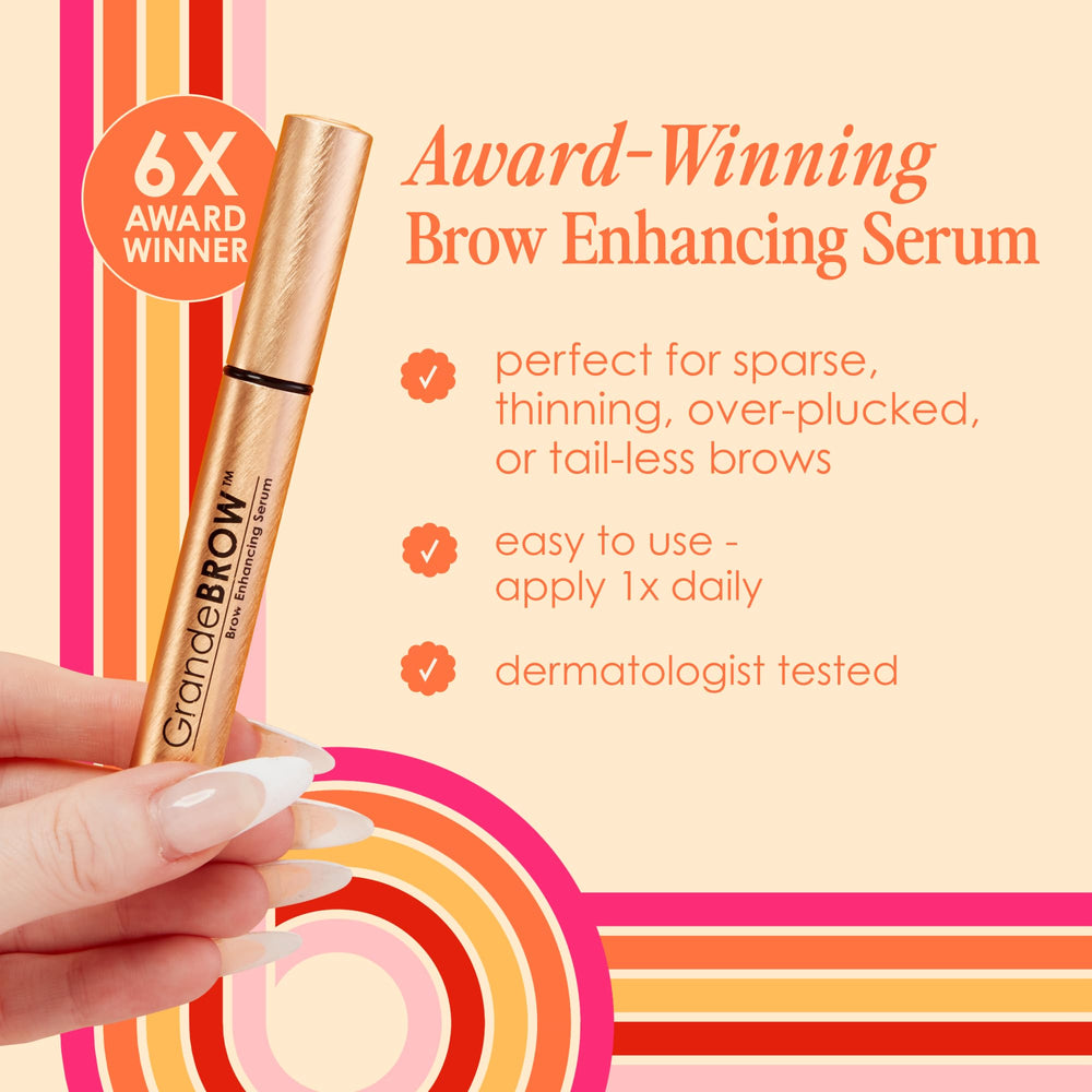 Ingredient blend graphic highlighting vitamins and amino acids behind GrandeBROW serum.