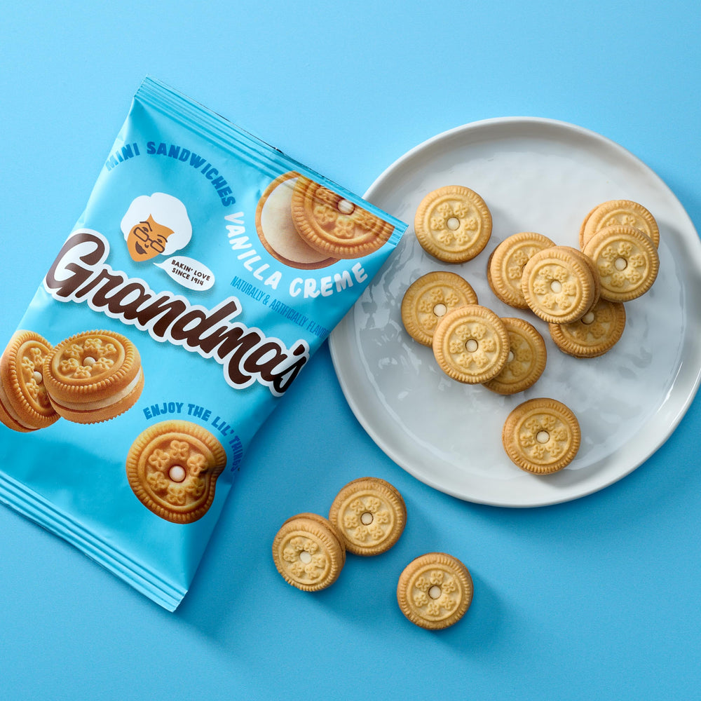 Serving-ready Grandma's mini cookies arranged for lunches, picnics, or after-school snacks.