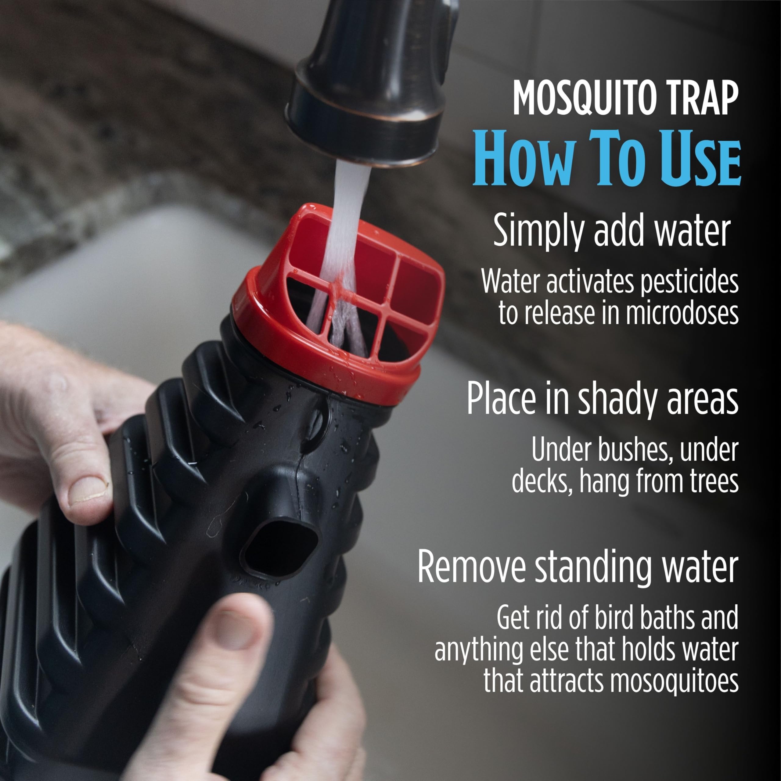 Grandpa Gus's mosquito trap placed on the ground shows flat-bottom stability