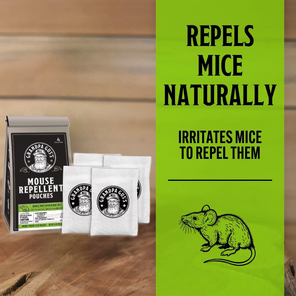 Grandpa Gus's Mouse Repellent Pouches in car provide odor-free pest defense.