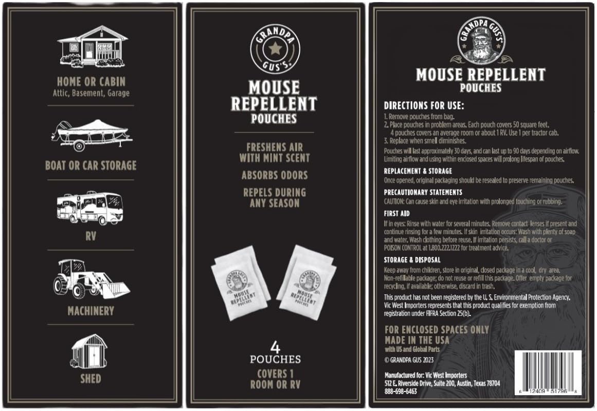 Grandpa Gus's Mouse Repellent Pouches resealable bag for easy use.