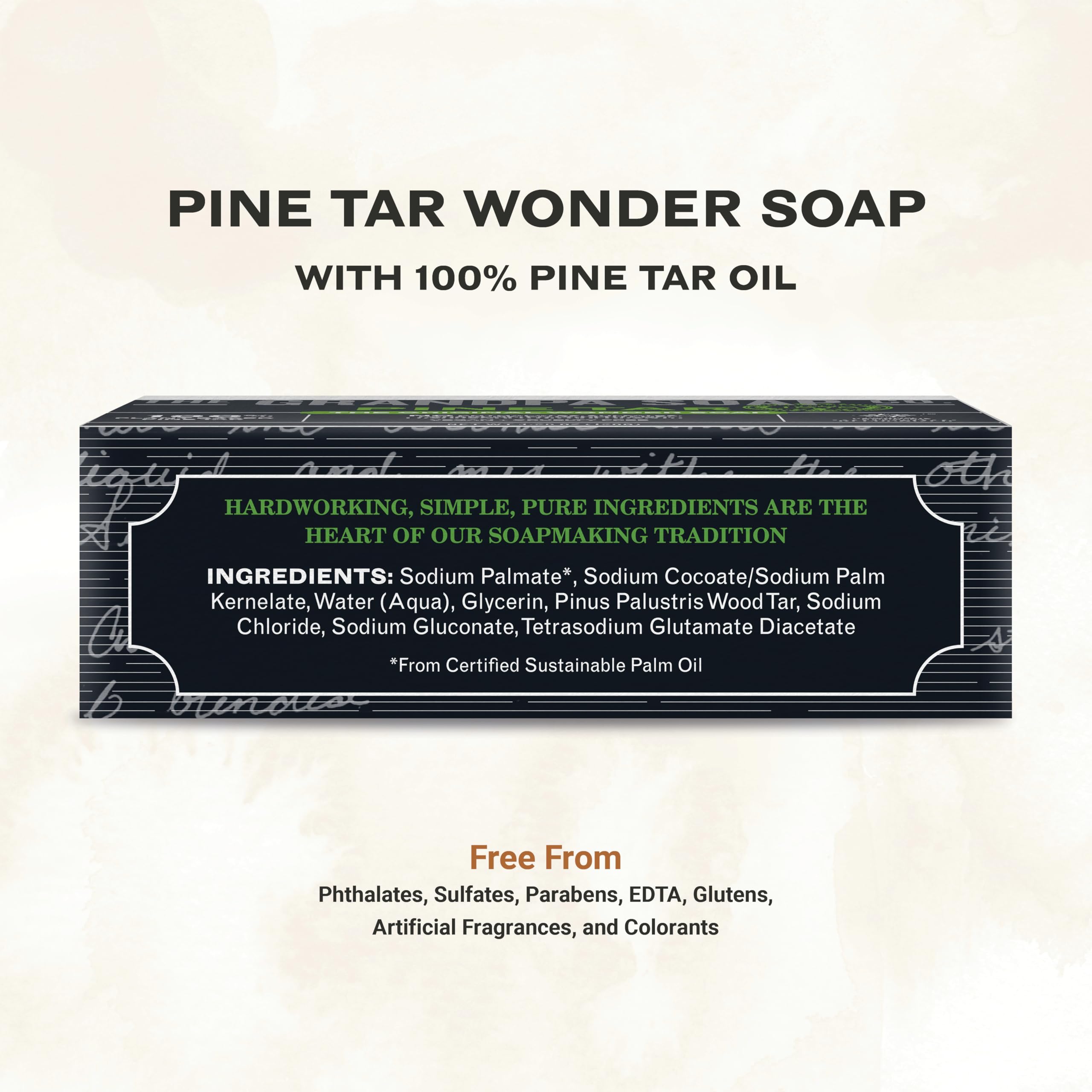 The Grandpa Soap Company Pine Tar Bar Soap creates rich lather for face and body.