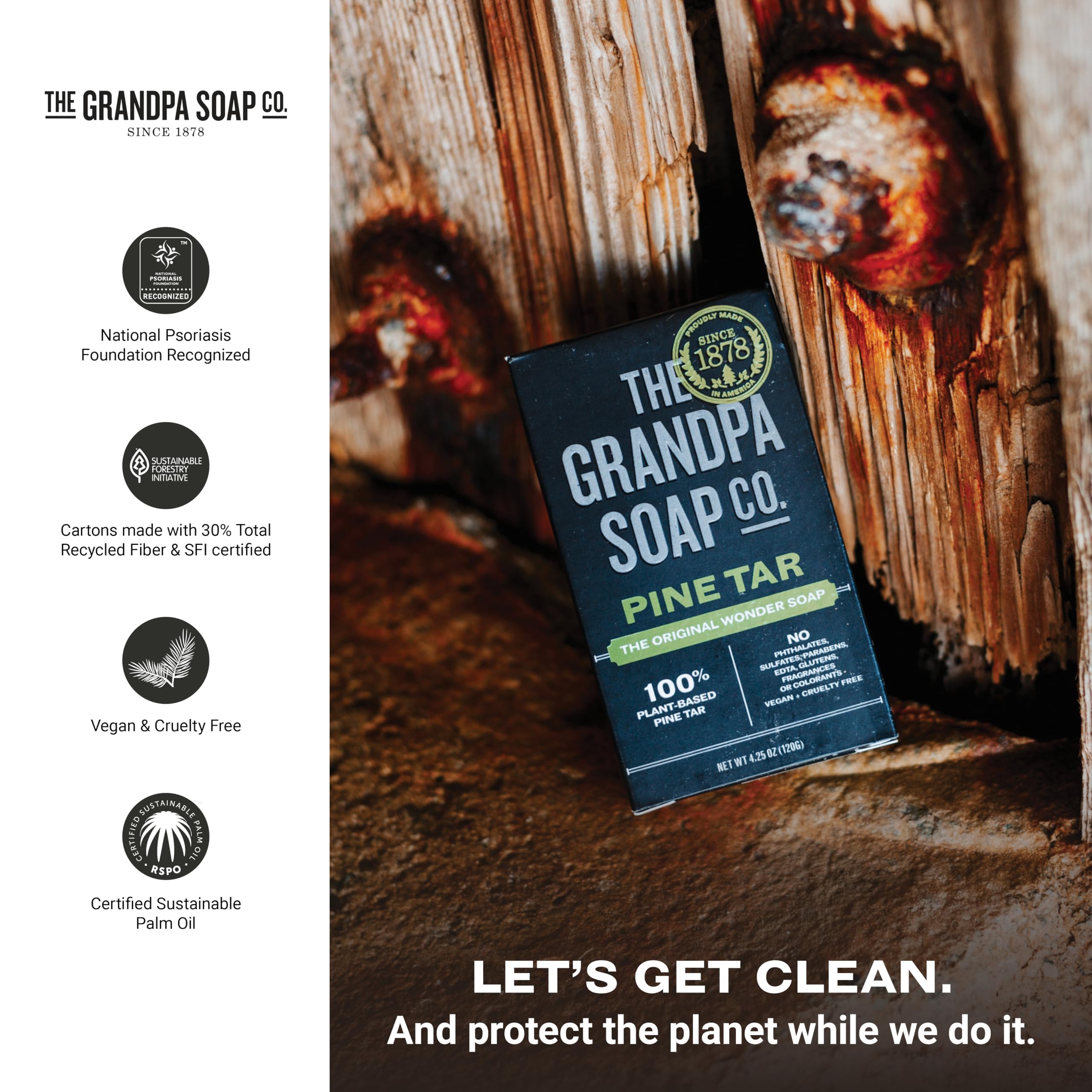 The Grandpa Soap Company Pine Tar Bar Soap safe for sensitive skin.