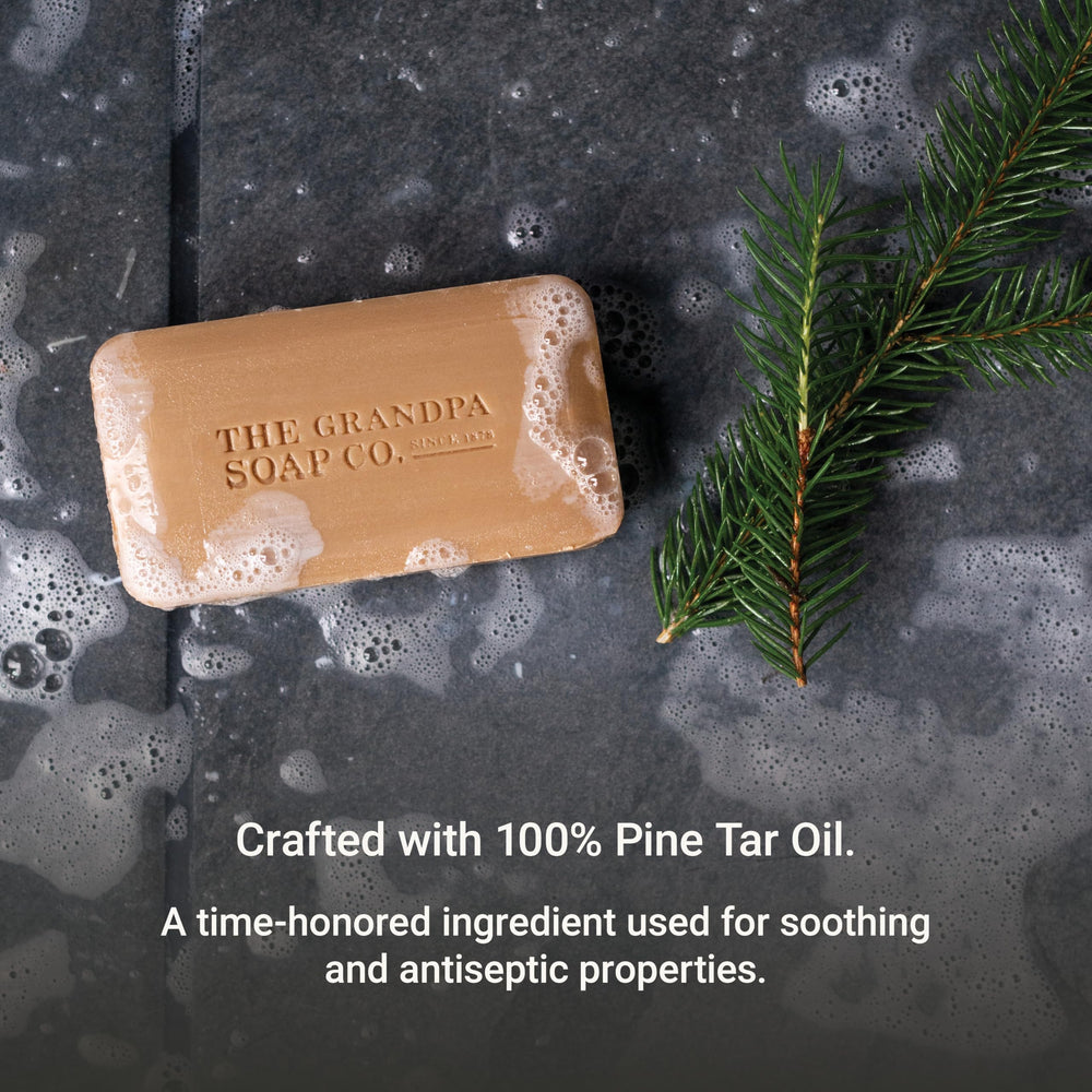 Close-up texture of pine tar soap highlighting natural cleansing power.