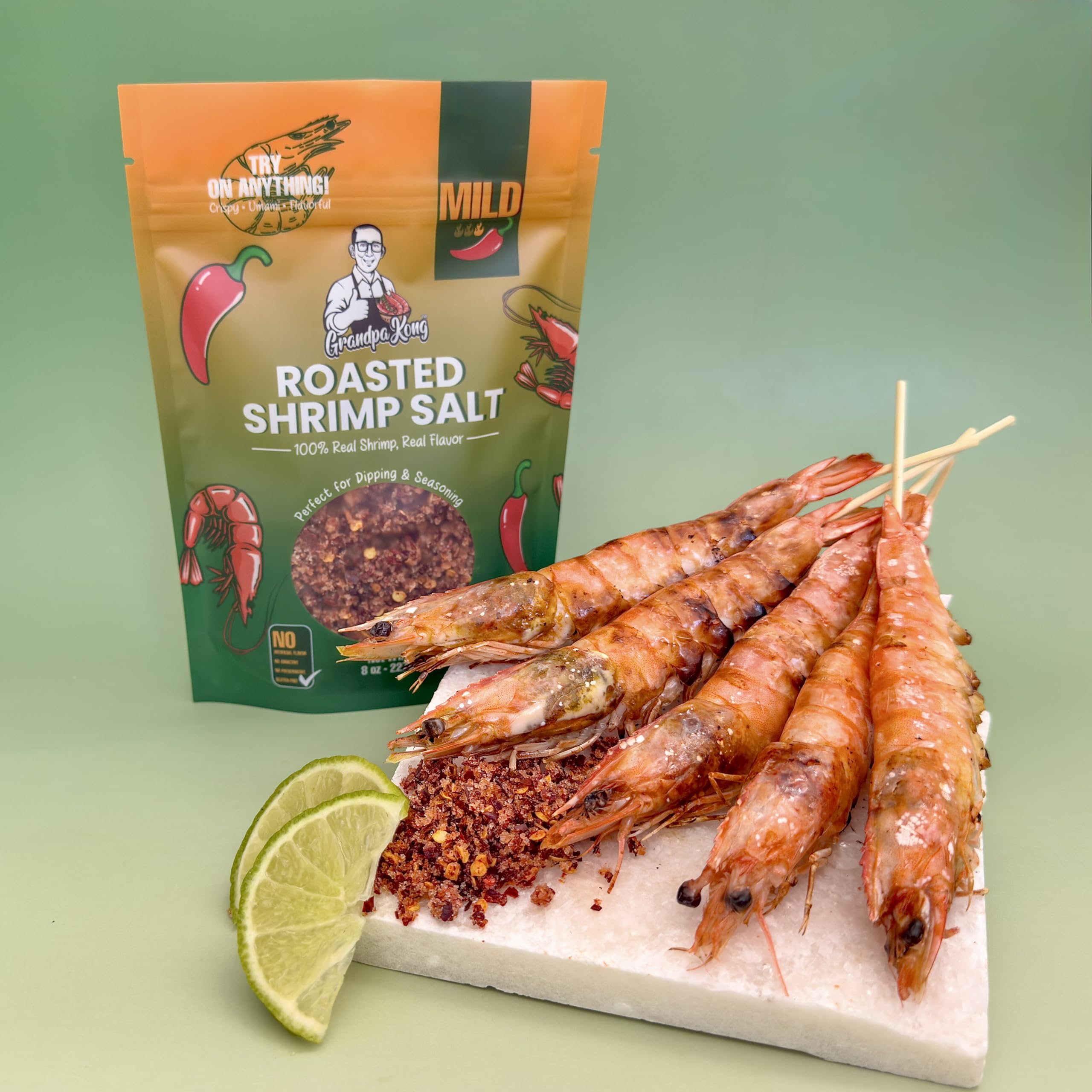 Grandpa Kong Roasted Shrimp Salt fruit-dipping shot boosts natural sweetness with savory tang.