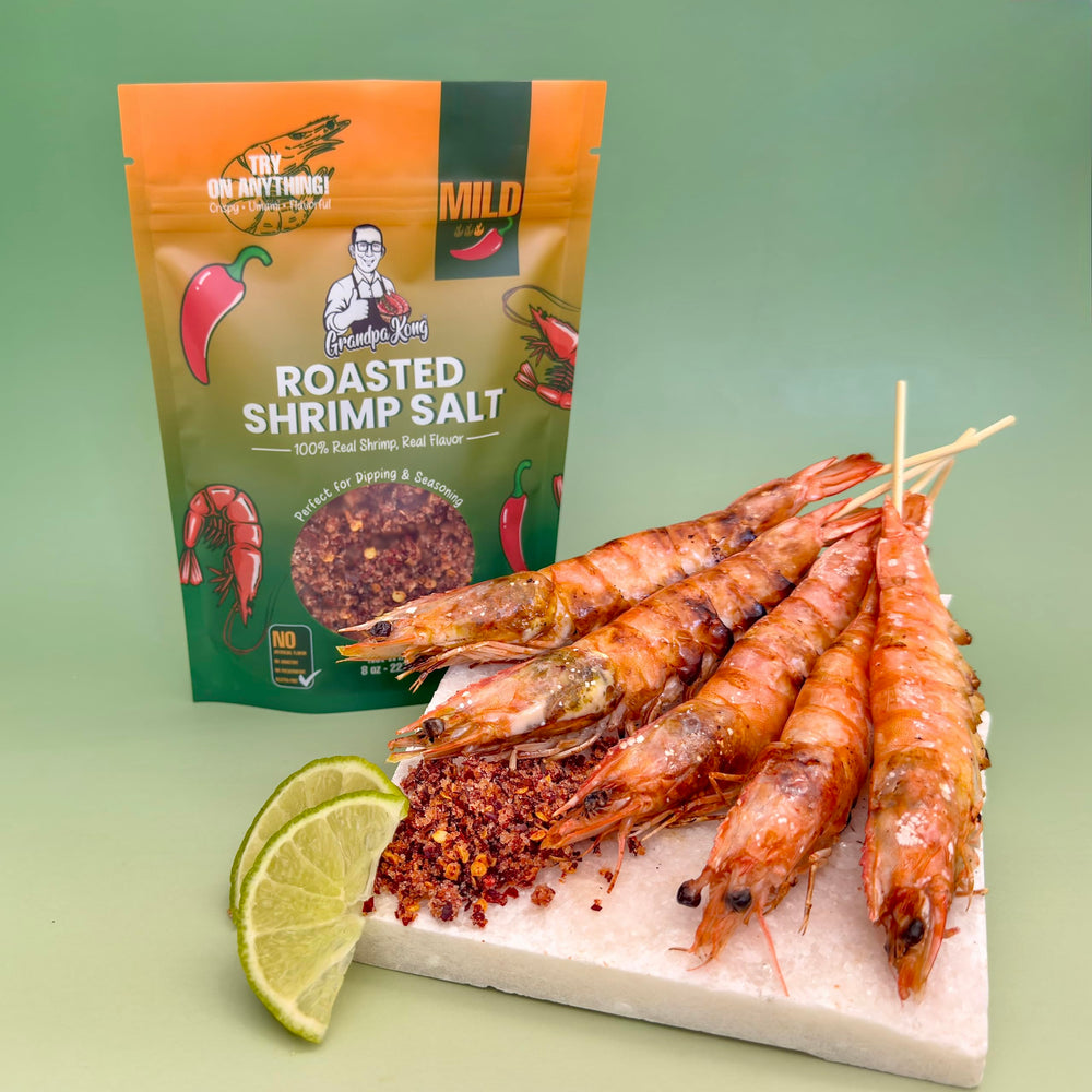 Grandpa Kong Roasted Shrimp Salt fruit-dipping shot boosts natural sweetness with savory tang.