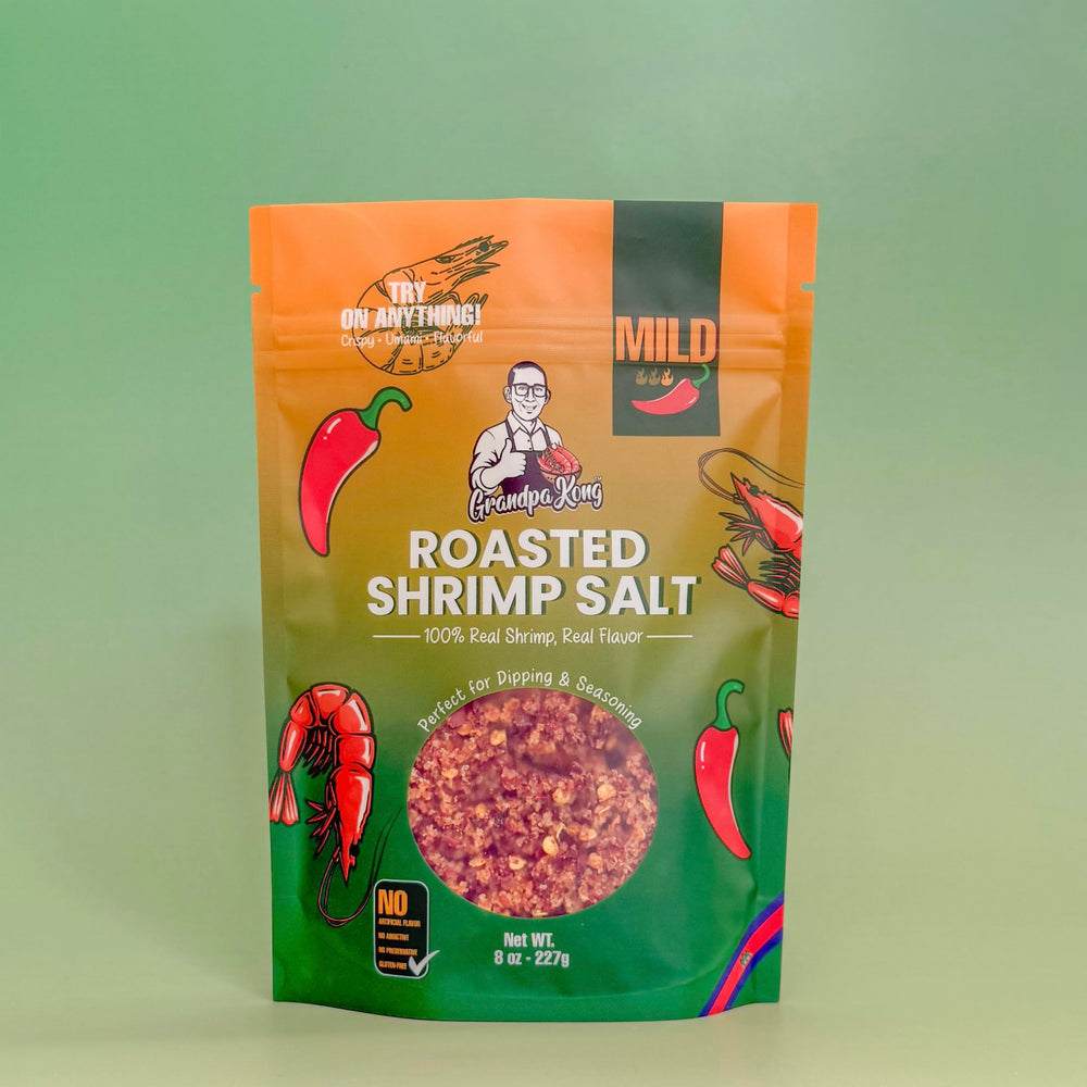 Grandpa Kong Roasted Shrimp Salt snacks popcorn for a light heat.
