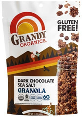 Grandy Organics dark chocolate sea salt granola packaging for convenient snacking