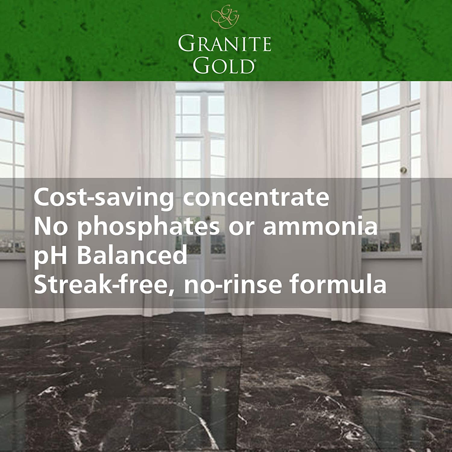 32-ounce Granite Gold bottle indicating convenient cleaning solution.