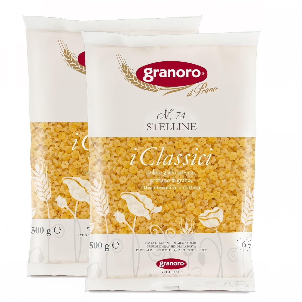 Granoro Stelline 74 star pasta in a soup bowl enhances broths with playful shapes.