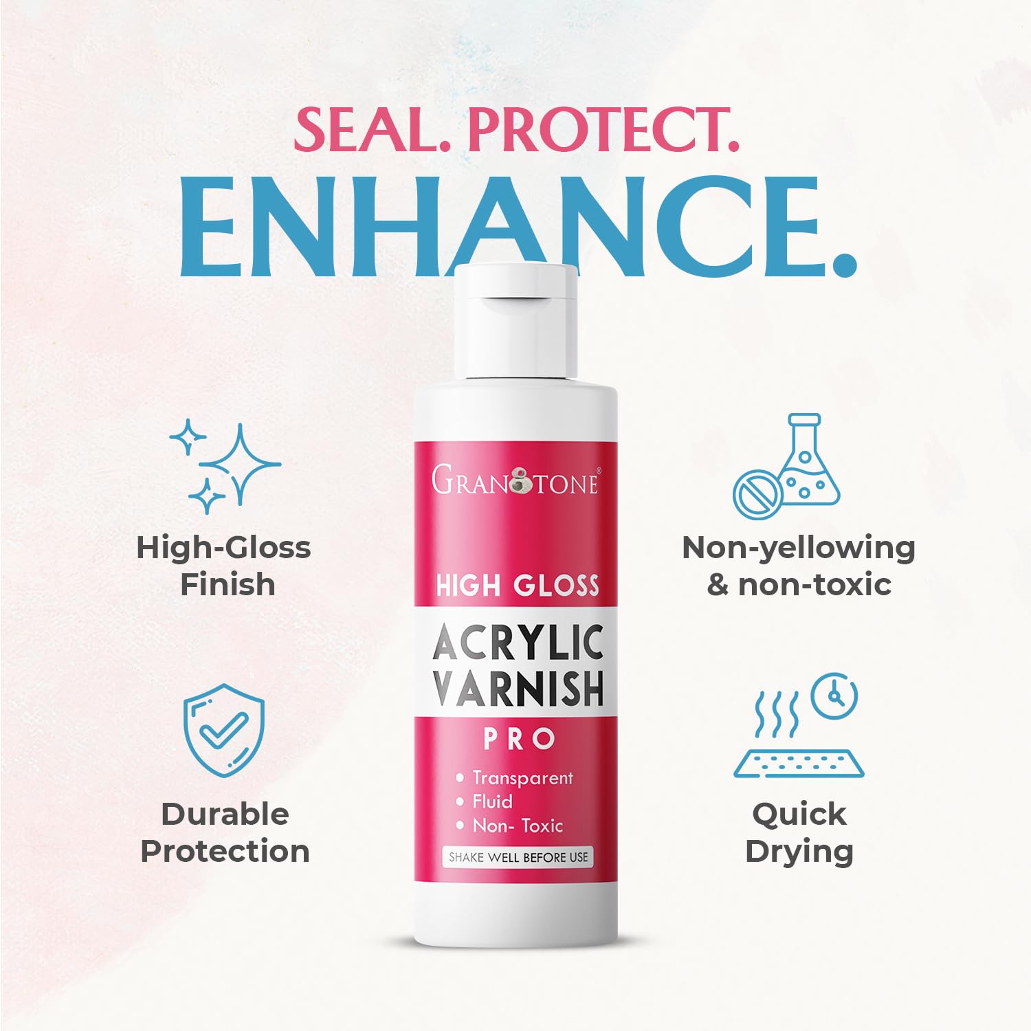 Granotone Clear Coat on finished artwork yields vivid gloss and durability.