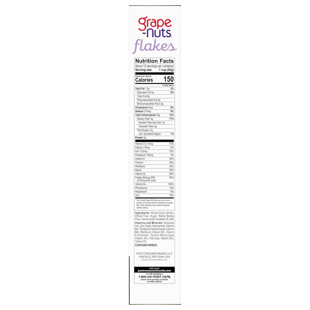 Grape-Nuts Flakes box opening revealing wholesome heart-healthy profile