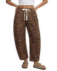GRAPENT Barrel Jeans front view in leopard print for versatile daily styling