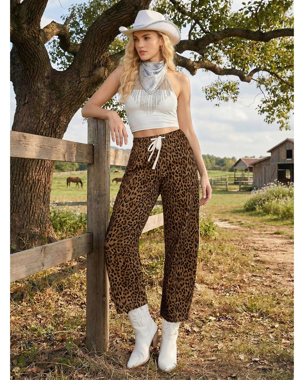 GRAPENT Barrel Jeans leopard print detail adding retro flair to ensembles