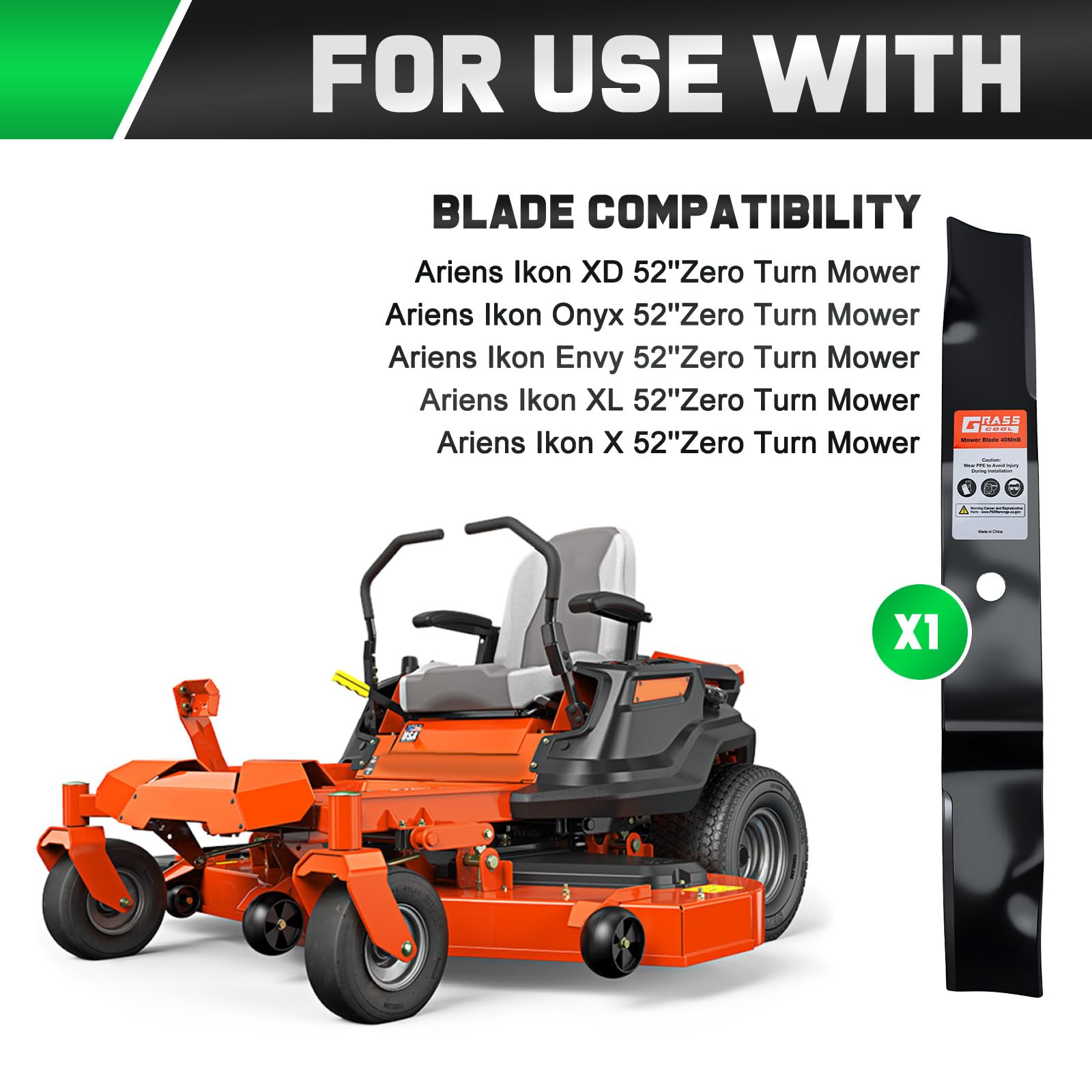 Grasscool Ikon Onyx 52 blades installation-ready with secure mounting holes