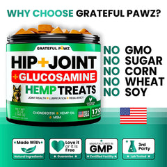 Grateful Pawz green-lipped mussel ingredient shown supporting joint mobility.