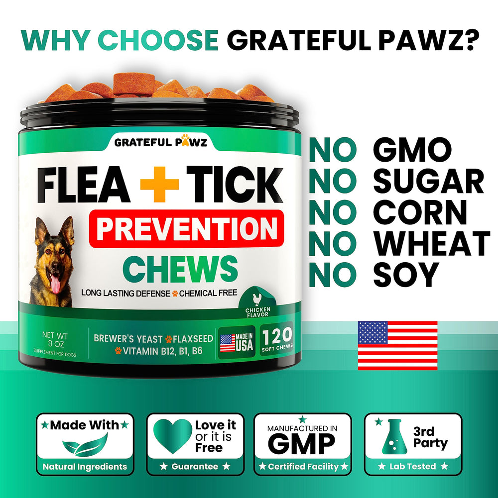 Grateful Pawz natural ingredients illustration suggests gentle pest prevention