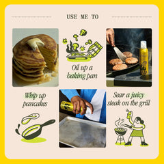 Graza Frizzle baking pan prep with a light mist for browning.