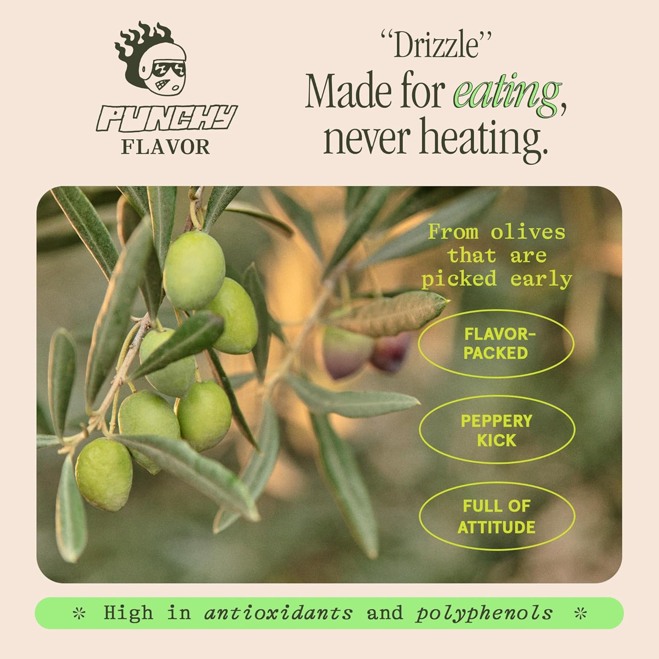 Graza single origin olives image highlighting origin and fresh flavor.