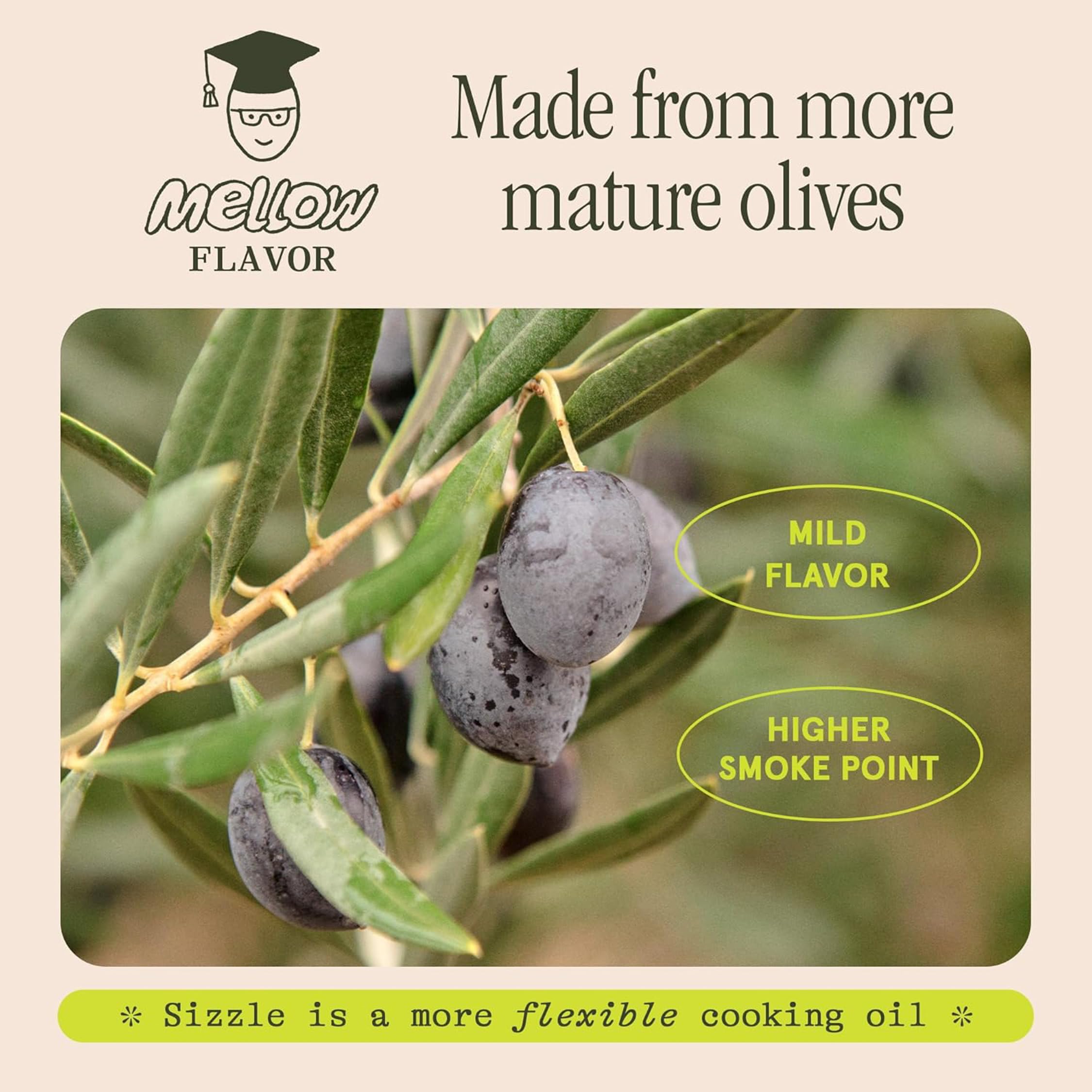 Graza Sizzle mid-season olives closeup, mellow flavor in focus.