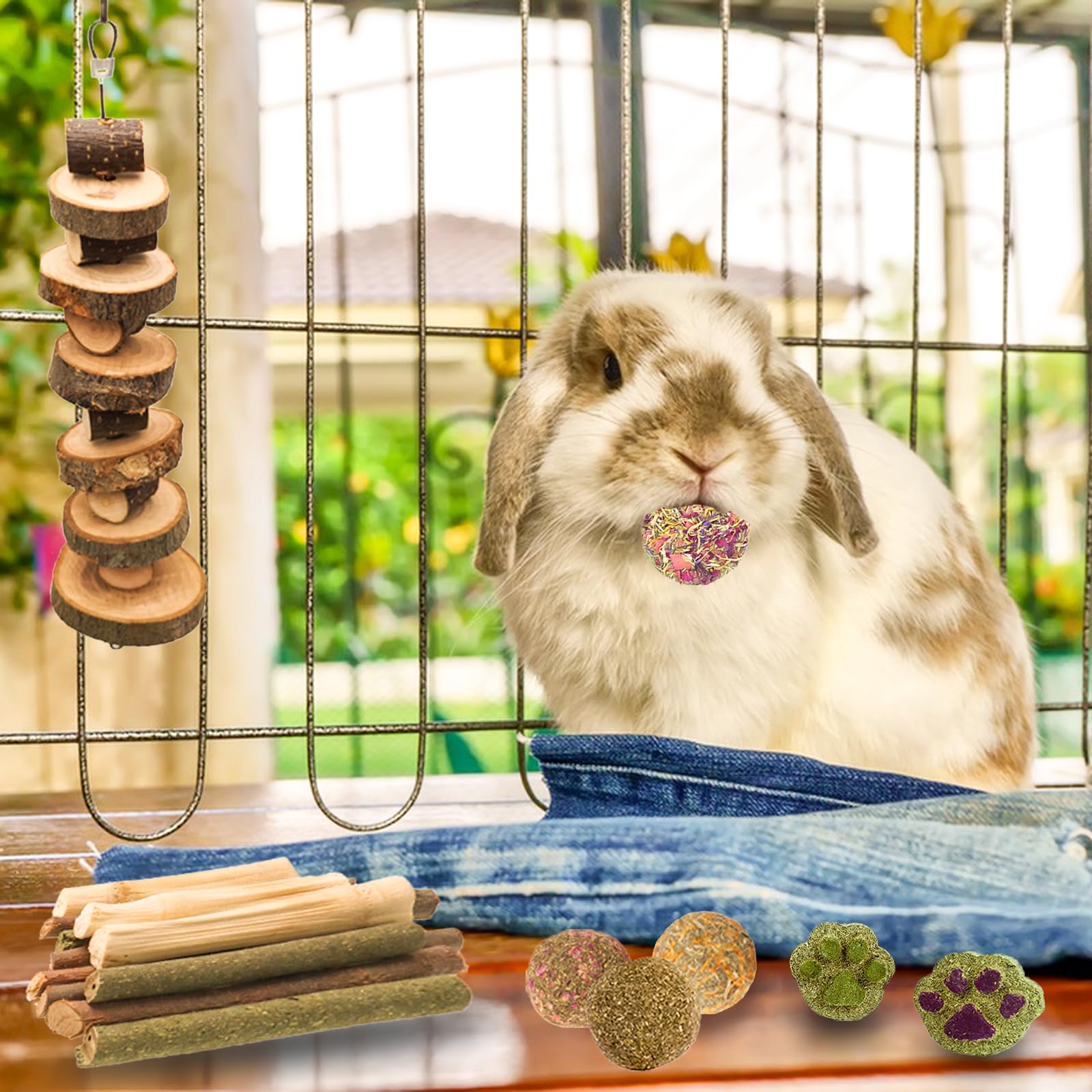 Grddaef rabbit toys grass ball and cake combo for engaging gnawing and enrichment